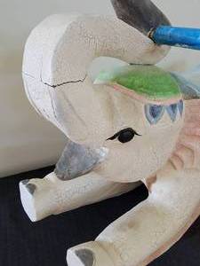 lot 115 image: Charming Carved Painted Elephant Rocking Horse