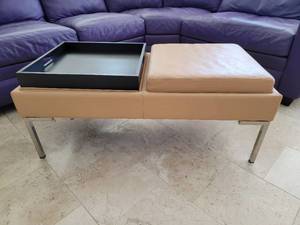 lot 31A image: Tan Leather & Chrome Coffee Table Ottoman