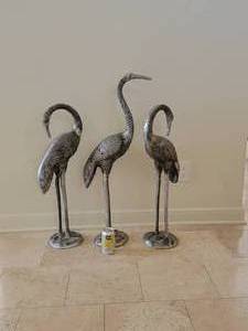 lot 44 image: Exotic East Asian Metal Crane Garden Sculpture - Triplets