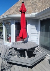 lot 13 image: By The Yard Picnic-Style Outdoor Dining Table with Sun Umbrella
