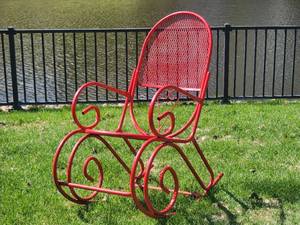 lot 193A image: Vintage Styled Red Metal Rocking Chair