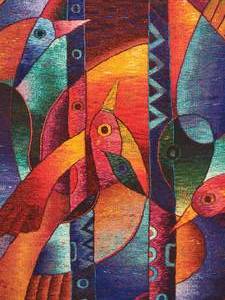 lot 18 image: Zosimo Laura Spectacularly Vibrant Original Fine Art Tapestry - Birds of Paradise