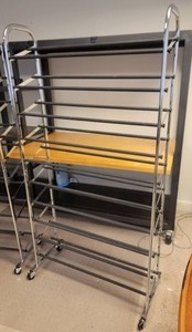 lot 338 image: Rolling Metal Shoe Rack Pair