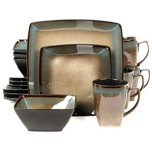 New Gibson Elite Tequesta 16-Piece Square Dinnerware Set, Taupe