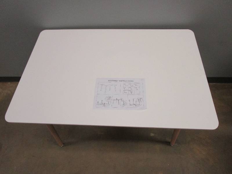 45 in x 29.5 in x 30 in White Rectangular Table with Wooden Legs (IN BOX)