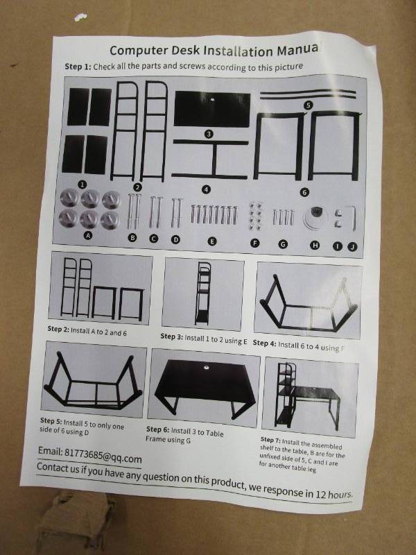 Black Computer Desk with Side Bookshelf (OPEN BOX)