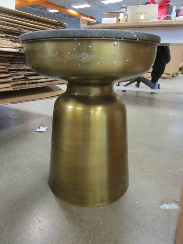 Finch Adler Brass Metal Side Small Round Accent End Drum Table for Living Room or Bedroom Fully Assembled Solid Granite Top, BlackGold
