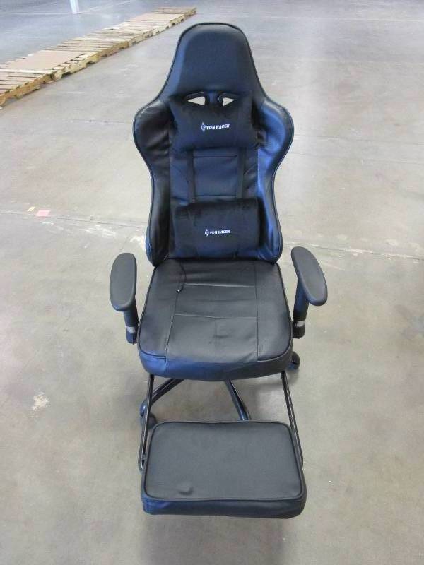 Von Racer Black Gaming Chair with Massage Lumbar Support (SCUFF MARKS ON LEATHER, MISSING USB CONNECTOR FOR MASSAGE)