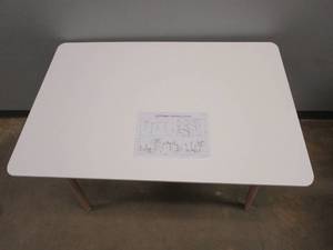 45 in x 29.5 in x 30 in White Rectangular Table with Wooden Legs (IN BOX)