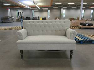 56 in Button Tufted Loveseat in Beige (SLIGHT STAINS ON THE FABRIC, SEE PHOTOS)