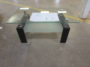 39 in x 23 in Glass Top Coffee Table with Black Metal Legs