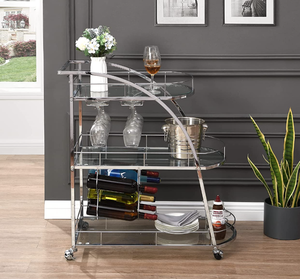 RARZOE Mobile Wine Cart, Serving Bar Cart with Wine Rack&Glass Holder, 3-Tier Storage Trolley (OPEN BOX)