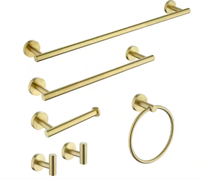 6 Pieces Bathroom Hardware Accessories Set Wall Mount with Towel Bar Toilet Paper Holder Towel Hook Stainless Steel in Gold (OPEN BOX)