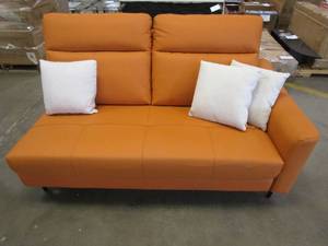 Burnt Orange Partial Leather Sectional with White Throw Pillows (ONLY PARTIAL, PILLOWS ARE DIRTY))