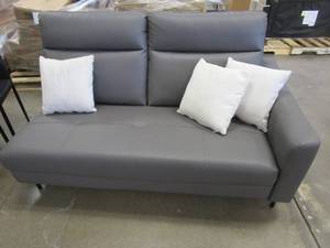 Gray Leather Partial Sectional with White Throw Pillows (ONLY PARTIAL, PILLOWS ARE DIRTY)