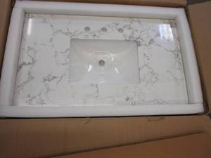 37 in x 22 in 3 Hole Engineered Vanity Top with Backsplash