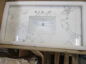 43 in x 22 in 3 Hole Engineered Stone Vanity Top with Backsplash