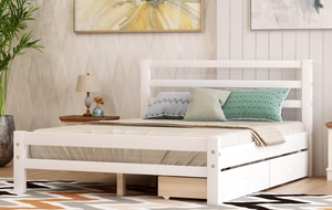 White Full Wood Platform Bed with 2-Drawers (OPEN BOX)