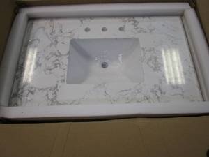 37 in x 22 in 3 Hole Engineered Stone Vanity Top (CHIP IN FRONT LEFT CORNER)
