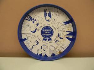 lot 5 image: RARE - VINTAGE ORIGINAL PABST BLUE RIBBON BEER , METAL BEER TRAY PABST IS THE NAME - NICE - FANTASTIC PIECE - APPROX 12 - SEE PICTURES