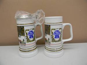 lot 21 image: VINTAGE 2000 PABST BLUE RIBBON BEER LIMITED EDITION BEER STEINS LIDDED & UNLIDDED - THE HOUSE OF WIEBRCRAFT W  COA - NICE - GREAT PIECES - SEE PICTURES