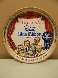 lot 27 image: VINTAGE ORIGINAL PABST BLUE RIBBON Beer METAL BEER TRAY THE GOOD OLD TIME BEER - NICE - GREAT PIECE - APPROX 13 - SEE PICTURES