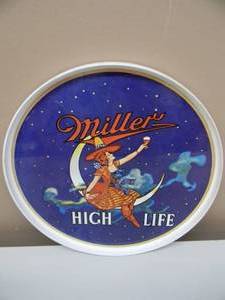 lot 29 image: RARE - VINTAGE ORIGINAL MILLER HIGH LIFE BEER PLASTIC BEER TRAY LADY ON THE MOON - NICE - GREAT PIECE - APPROX 12 - SEE PICTURES