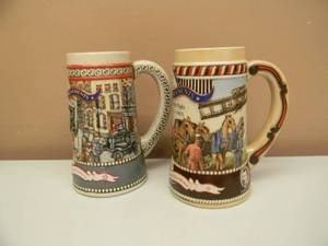 lot 41 image: VINTAGE MILLER HIGH LIFE GREAT AMERICAN ACHIEVMENTS BEER STEINS #1 & #2 - NICE - GREAT SET - SEE PICTURES