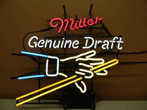 lot 46 image: RARE - VINTAGE MILLER GENUINE DRAFT POOL SHOT NEON LIGHT - AWESOME OLD SCHOOL PIECE - WORKS - APPROX 28 By 23 - SEE PICTURES