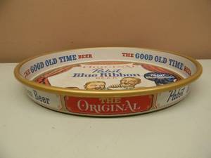 lot 49 image: VINTAGE ORIGINAL PABST BLUE RIBBON BEER METAL BEER TRAY 13 - GREAT PIECE - SEE PICTURES