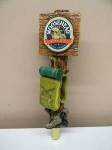 lot 53 image: Moosehead Lager Backpack, Boots, Tree, Camping Draft Beer Tap Handle - NICE - FANTASTIC PIECE - APPROX 11 - SEE PICTURES