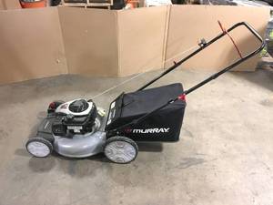 lot 10 image: Murray 21 in. 140 cc Briggs and Stratton Walk Behind Gas Push Lawn Mower with Height Adjustment and with Mulch Bag Customer Returns See Pictures