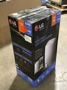lot 16 image: LG 8,000 BTU (5,500 BTU, DOE) 115-Volt Portable Air Conditioner with Dehumidifier Function and LCD Remote in White   Customer Returns See Pictures