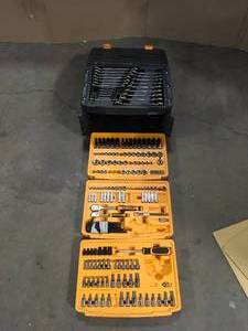 lot 28 image: GEARWRENCH 14 in. and 38 in. Drive 90-Tooth Standard and Deep SAEMetric Mechanics Tool Set in 3-Drawer Storage Box (232-Piece)  Customer Returns See Pictures