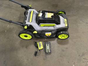 lot 42 image: RYOBI 40V HP Brushless 20 in. Cordless Battery Walk Behind Push Mower with 6.0 Ah Battery and Charger Customer Returns See Pictures