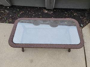 lot 41 image: Wicker Glass-Top Coffee Table