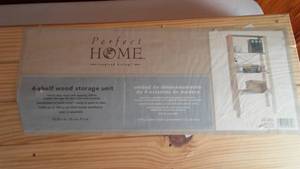 lot 3 image: NEW 4 Shelf Wood Storage Unit.