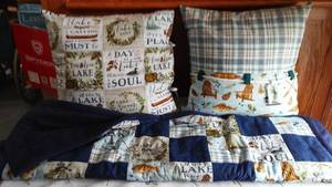 lot 8 image: NEW - Lap Quilt and 2 matching Accent Pillows.