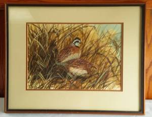 lot 12 image: Gerald Petitt Original Quail Painting.