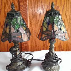 lot 80 image: Stain Glass Dragon fly lamps (2)