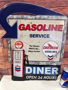 Chevron Metal Diner Sign 25 Inch Tall
