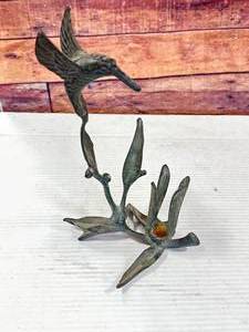 Vintage Brass Hummingbird Tulip Sculpture 9 Inch Tall