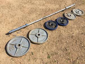 lot 218 image: Weider - Standard Cast Weights & Barbell