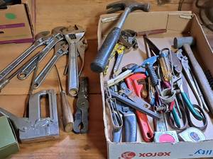 lot 148 image: Hand Tools - Crescent Wrenches, Stapler, Hammer, Pipe Wrenches, Pliers, Misc. Tools