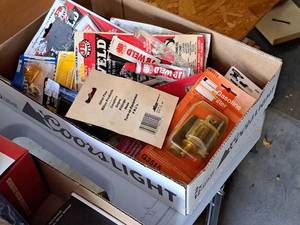 lot 265 image: Lot of  Assorted Automotive Supplies - Gasoline Filter, JB Weld, Universal Terminal, Wood Screws #10x1, Misc. Parts