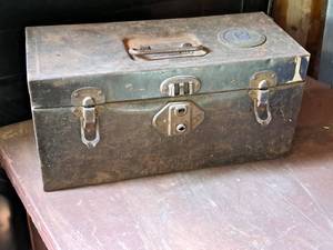 lot 219 image: 14 Metal Tool Box with Misc. Hardware
