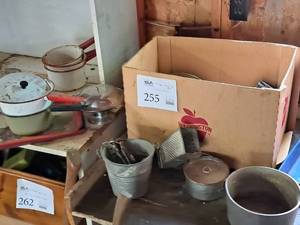 lot 255 image: Cookware and Utensils - Pots, Lids, Cheese Grater, Baking Pans, Strainer