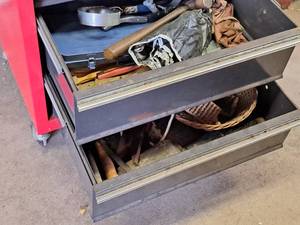 lot 144 image: Hand Tools & Hardware - Oil Wrenches, Combination Wrench Set (in pouch), 38 SAE&Metric Ratchet Socket Set, Brushes, Files, Cutters, Putty Knives, Misc.