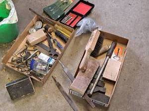 lot 320 image: Lot of (2 Trays) Hand Tools - Allen Wrenches, Screwdrivers, Wrenches, Drill Bits, Brush, Files, Misc. Tools