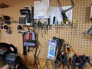 lot 443 image: Lot of  Hand Tools - Electric Screwdriver, Bits, Stapler, Clamps, Snips, Misc. Tools